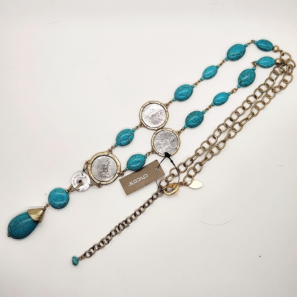 NWT Chico's Isabella Turquoise Coin Necklace - Picture 5 of 6